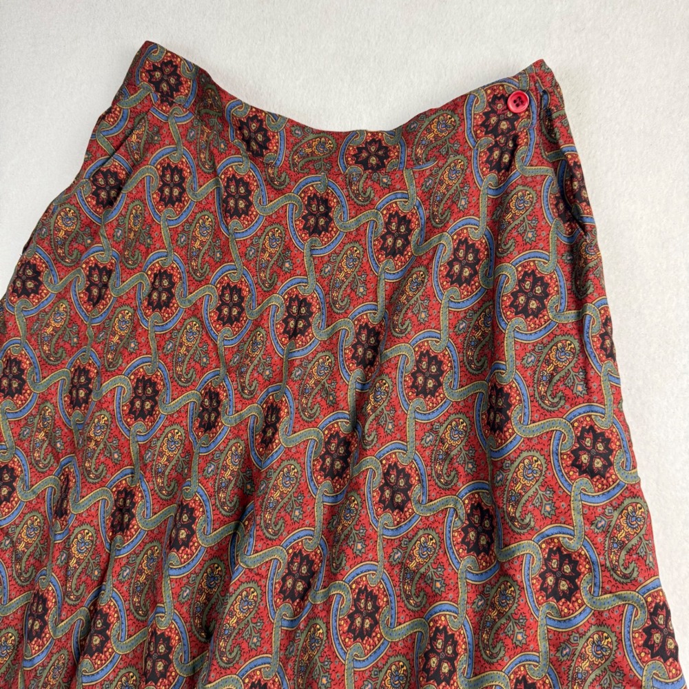 Liz Claiborne Vintage Red Paisley Rayon Midi Skirt Womens 14 A-Line‎ Boho Retro - Picture 7 of 7